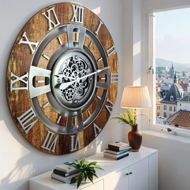 Alt view image 6 of 6 - ENGLAND LINE WALL CLOCK ROUND 36 INCH VINTAGE BROWN