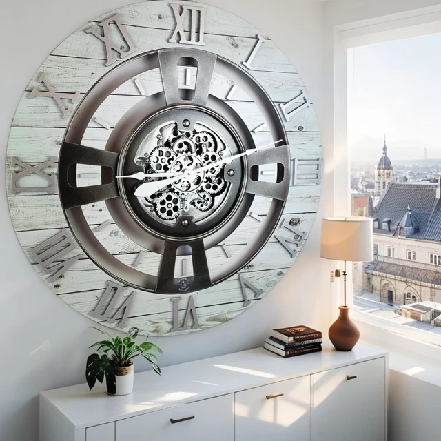 Alt view image 2 of 6 - ENGLAND LINE WALL CLOCK ROUND 36 INCH WHITE FARMHOUSE