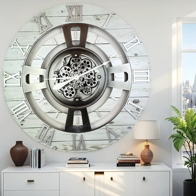 Alt view image 4 of 6 - ENGLAND LINE WALL CLOCK ROUND 36 INCH WHITE FARMHOUSE
