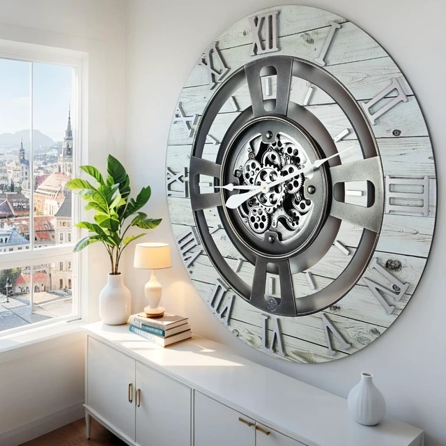 Alt view image 6 of 6 - ENGLAND LINE WALL CLOCK ROUND 36 INCH WHITE FARMHOUSE