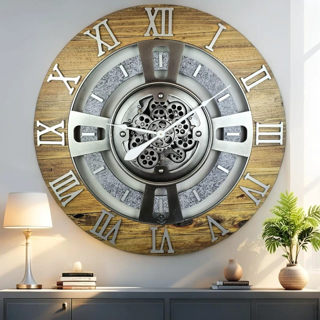 Main image of ENGLAND LINE WALL CLOCK ROUND 36 INCH WOOD & STONE
