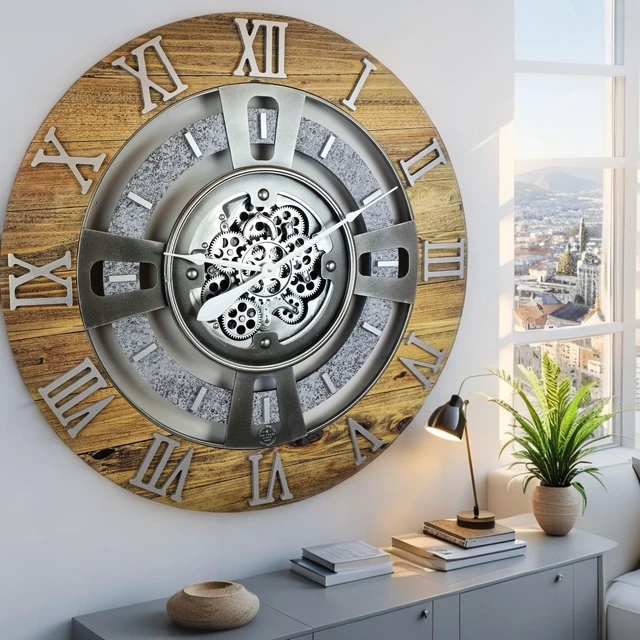 Alt view image 4 of 6 - ENGLAND LINE WALL CLOCK ROUND 36 INCH WOOD & STONE
