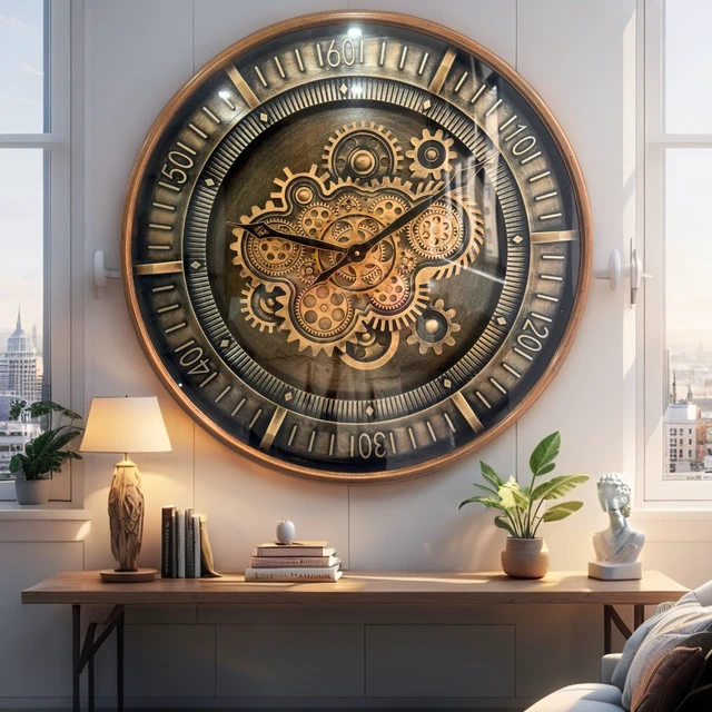 Alt view image 2 of 6 - FINLAND LINE WALL CLOCK ROUND 24 INCH "TURKU" BRONZE-STEEL