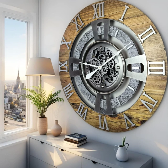 Alt view image 6 of 6 - ENGLAND LINE WALL CLOCK ROUND 36 INCH WOOD & STONE