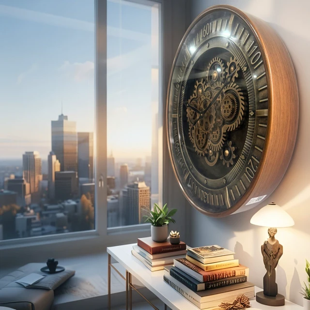Alt view image 3 of 6 - FINLAND LINE WALL CLOCK ROUND 24 INCH "TURKU" BRONZE-STEEL