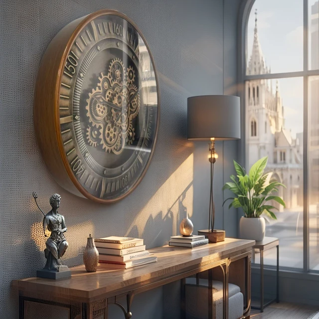 Alt view image 6 of 6 - FINLAND LINE WALL CLOCK ROUND 24 INCH "TURKU" BRONZE-STEEL
