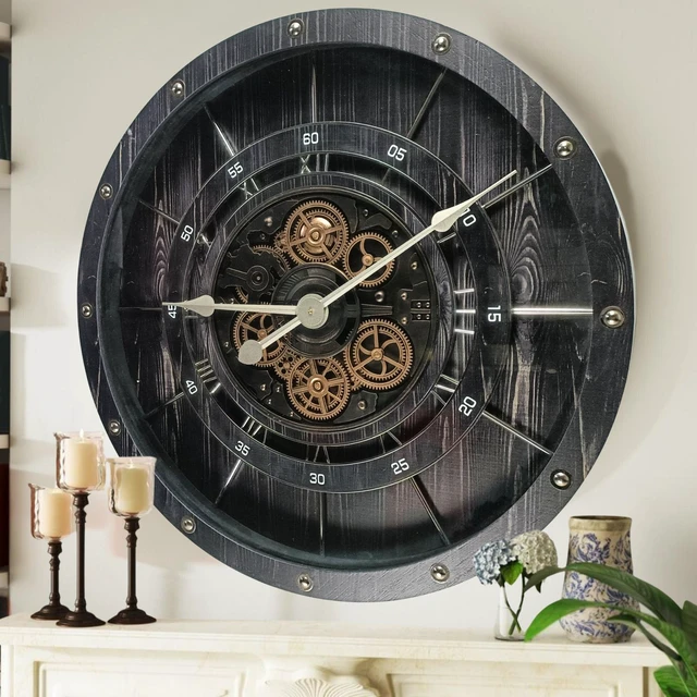 Main image of FRANCE LINE WALL CLOCK ROUND 32 INCH VINTAGE BLACK