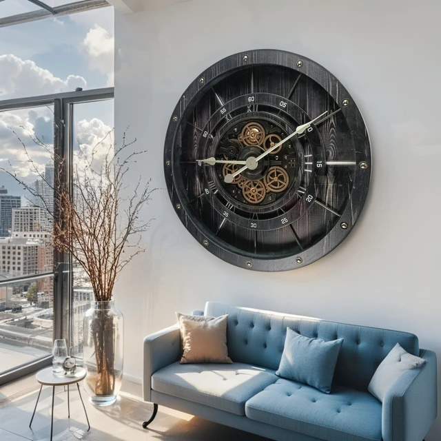 Alt view image 4 of 6 - FRANCE LINE WALL CLOCK ROUND 32 INCH VINTAGE BLACK
