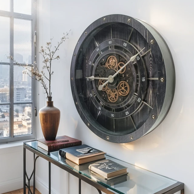 Alt view image 2 of 6 - FRANCE LINE WALL CLOCK ROUND 32 INCH VINTAGE BLACK