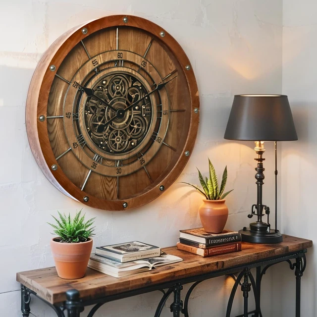 Alt view image 2 of 4 - FRANCE LINE WALL CLOCK ROUND 32 INCH VINTAGE BROWN