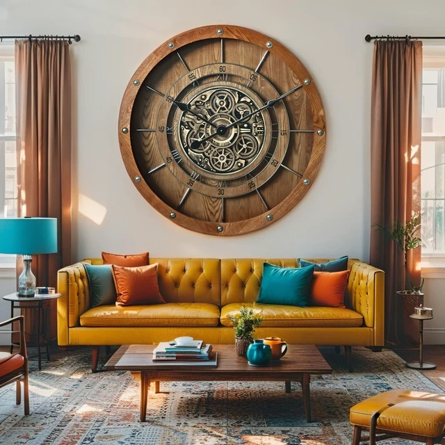 Alt view image 4 of 4 - FRANCE LINE WALL CLOCK ROUND 32 INCH VINTAGE BROWN