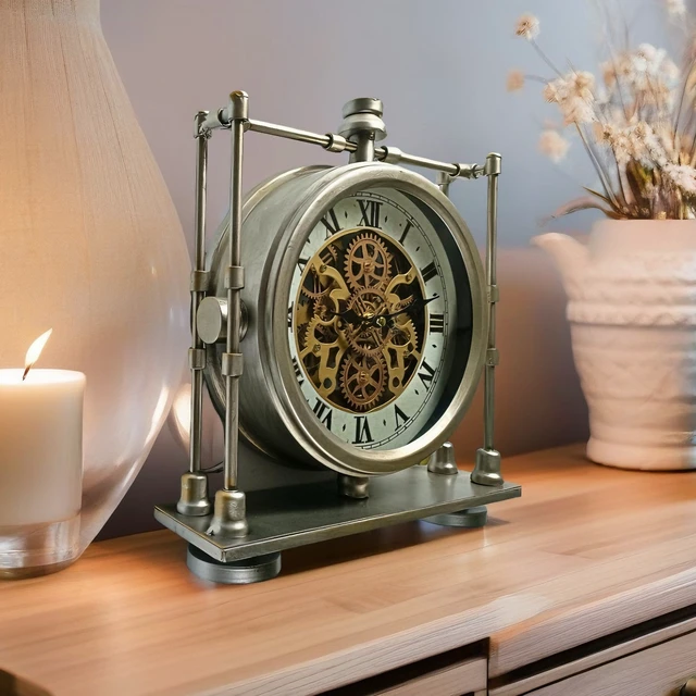 Alt view image 2 of 6 - LUXEMBOURG LINE DESK CLOCK ROUND 13 INCH "TROISVIERGES" SILVER-ANTIQUE
