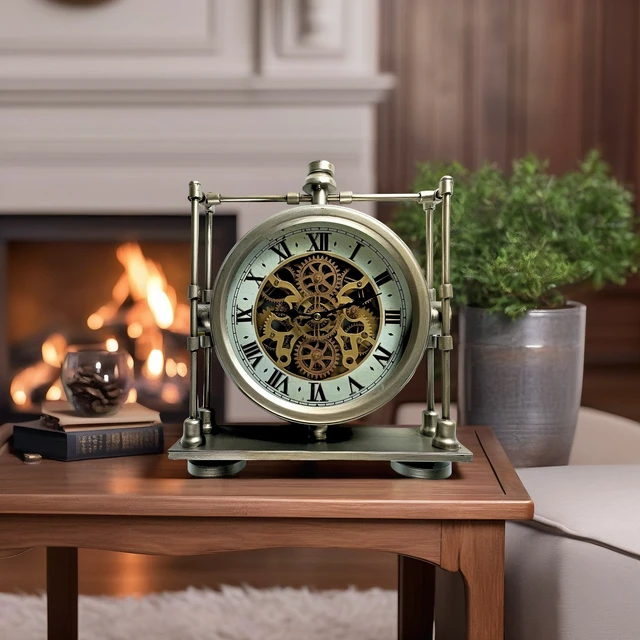 Alt view image 3 of 6 - LUXEMBOURG LINE DESK CLOCK ROUND 13 INCH "TROISVIERGES" SILVER-ANTIQUE