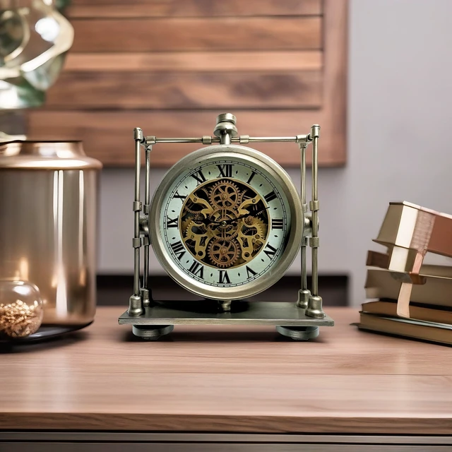 Alt view image 5 of 6 - LUXEMBOURG LINE DESK CLOCK ROUND 13 INCH "TROISVIERGES" SILVER-ANTIQUE