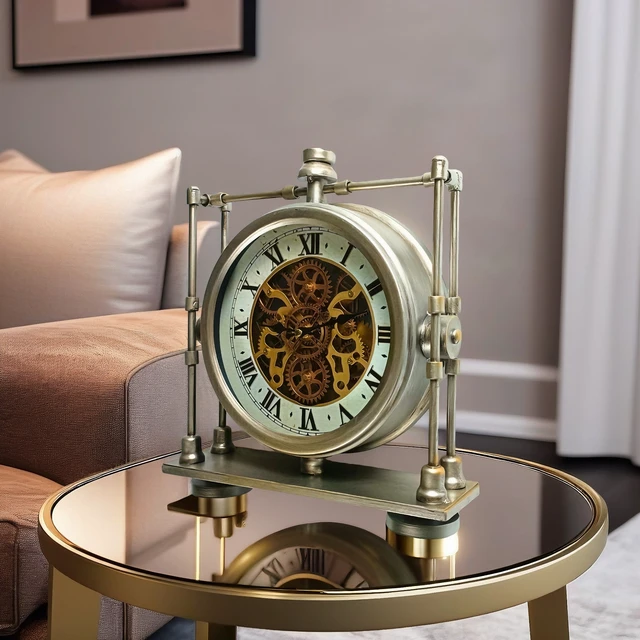 Alt view image 4 of 6 - LUXEMBOURG LINE DESK CLOCK ROUND 13 INCH "TROISVIERGES" SILVER-ANTIQUE