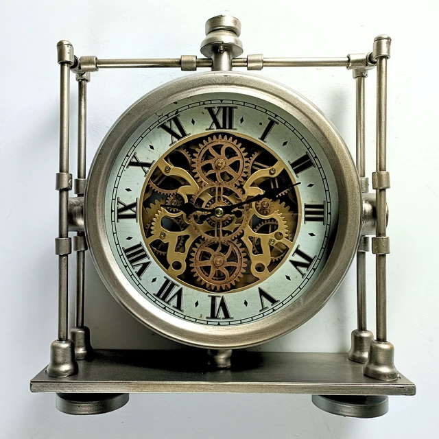 Alt view image 6 of 6 - LUXEMBOURG LINE DESK CLOCK ROUND 13 INCH "TROISVIERGES" SILVER-ANTIQUE