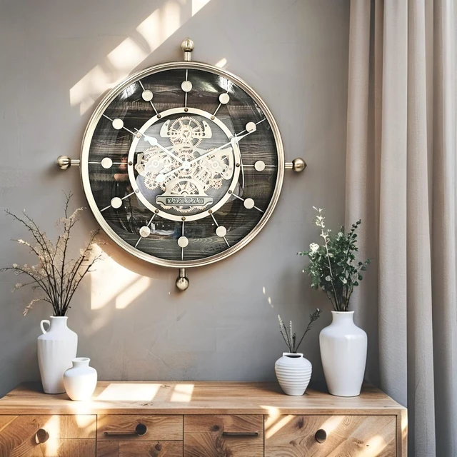 Alt view image 2 of 6 - LUXEMBOURG LINE WALL CLOCK ROUND 27 INCH "SCHUSTERHAFF" BLACK-SILVER