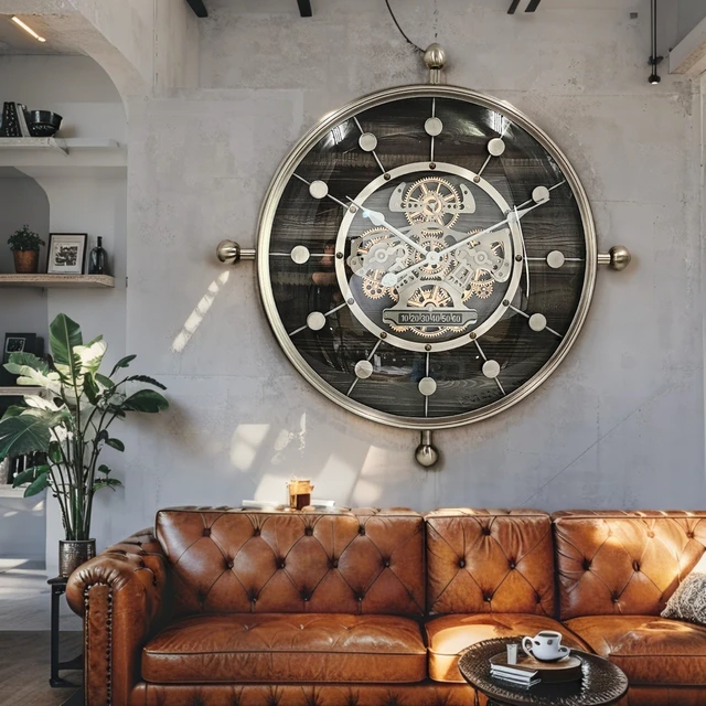 Alt view image 3 of 6 - LUXEMBOURG LINE WALL CLOCK ROUND 27 INCH "SCHUSTERHAFF" BLACK-SILVER