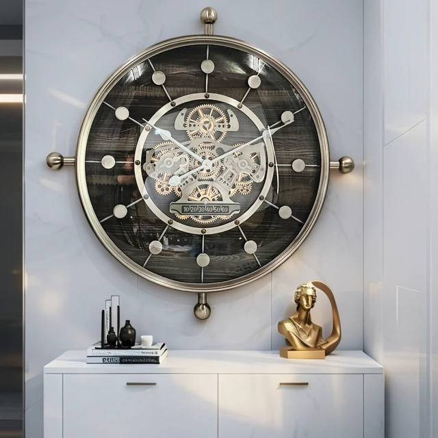 Alt view image 4 of 6 - LUXEMBOURG LINE WALL CLOCK ROUND 27 INCH "SCHUSTERHAFF" BLACK-SILVER