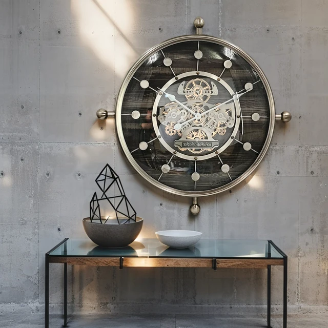 Alt view image 5 of 6 - LUXEMBOURG LINE WALL CLOCK ROUND 27 INCH "SCHUSTERHAFF" BLACK-SILVER