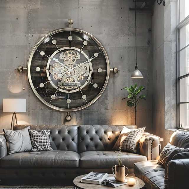 Alt view image 6 of 6 - LUXEMBOURG LINE WALL CLOCK ROUND 27 INCH "SCHUSTERHAFF" BLACK-SILVER