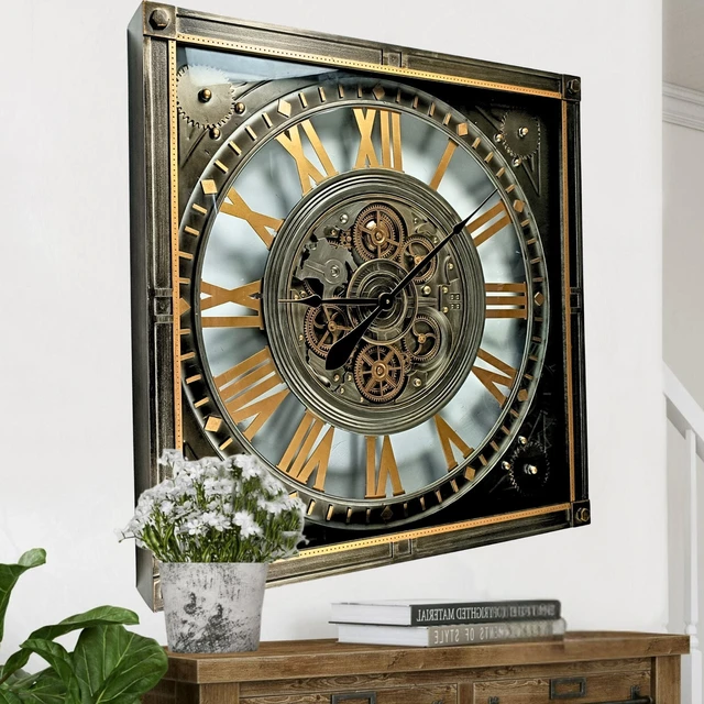 Alt view image 2 of 6 - LUXEMBOURG LINE WALL CLOCK SQUARE 32 INCH "HAUPT" SILVER-ANTIQUE