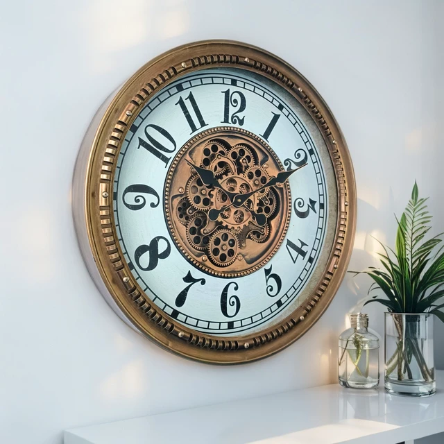 Alt view image 3 of 3 - MONACO LINE WALL CLOCK ROUND 26 INCH "LA CONDAMINE" BRASS-WHITE