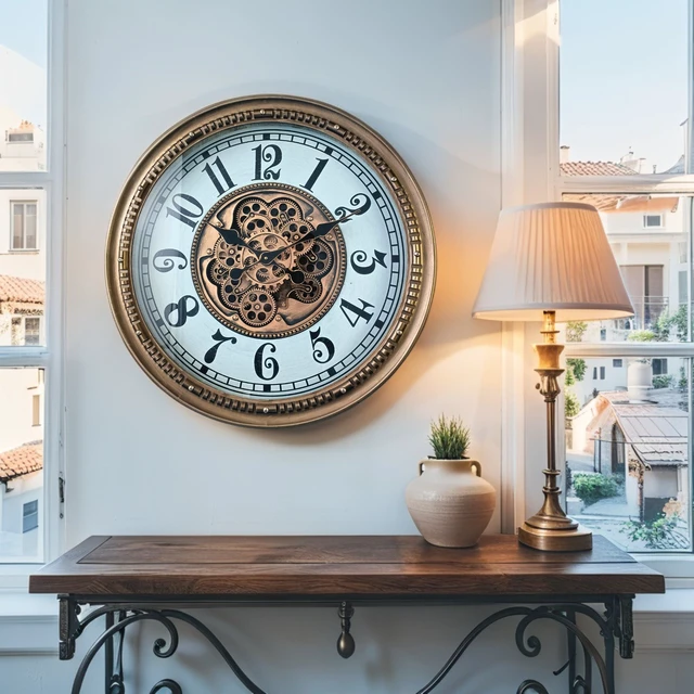 Alt view image 2 of 3 - MONACO LINE WALL CLOCK ROUND 26 INCH "LA CONDAMINE" BRASS-WHITE