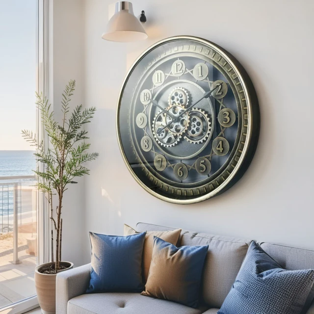 Alt view image 2 of 4 - NORWAY LINE WALL CLOCK ROUND 24 INCH "KRISTIANSAND" BRASS-GOLD