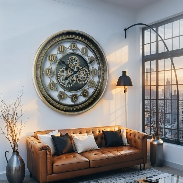 Alt view image 3 of 4 - NORWAY LINE WALL CLOCK ROUND 24 INCH "KRISTIANSAND" BRASS-GOLD