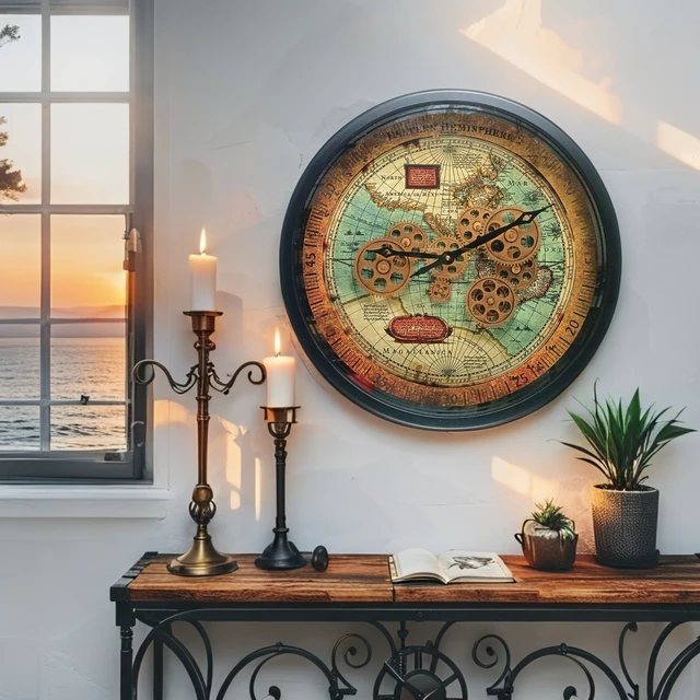 Alt view image 4 of 6 - PORTUGAL LINE WALL CLOCK ROUND 18 INCH "COIMBRA" BLACK-ANTIQUE