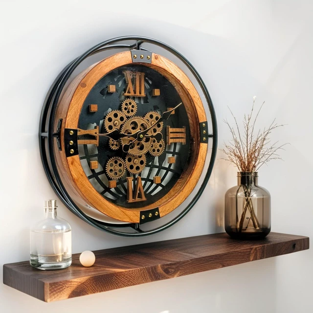 Main image of PORTUGAL LINE WALL CLOCK ROUND 18 INCH "FARO" WOOD-BLACK