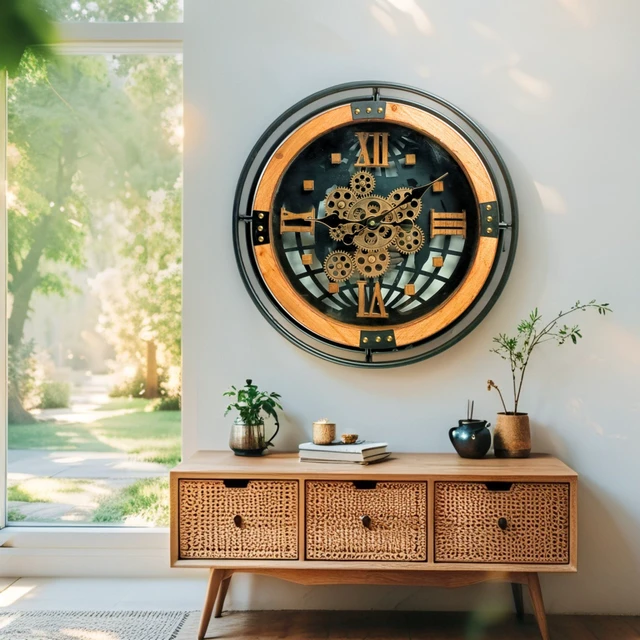 Alt view image 2 of 4 - PORTUGAL LINE WALL CLOCK ROUND 18 INCH "FARO" WOOD-BLACK