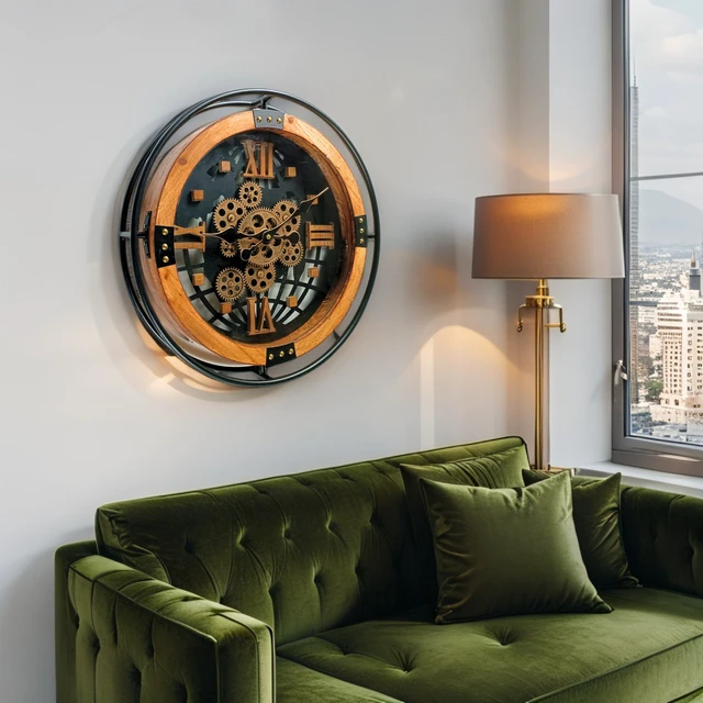Alt view image 4 of 4 - PORTUGAL LINE WALL CLOCK ROUND 18 INCH "FARO" WOOD-BLACK