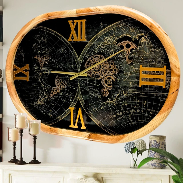 Main image of PORTUGAL LINE WALL CLOCK OVAL 27 INCH "LISBON" WOOD-BLACK