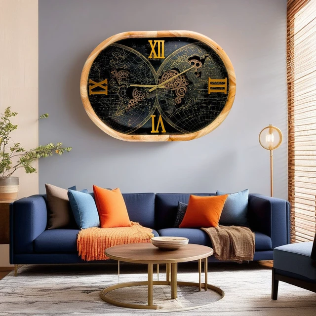 Alt view image 3 of 6 - PORTUGAL LINE WALL CLOCK OVAL 27 INCH "LISBON" WOOD-BLACK