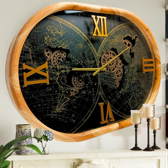 Alt view image 2 of 6 - PORTUGAL LINE WALL CLOCK OVAL 27 INCH "LISBON" WOOD-BLACK
