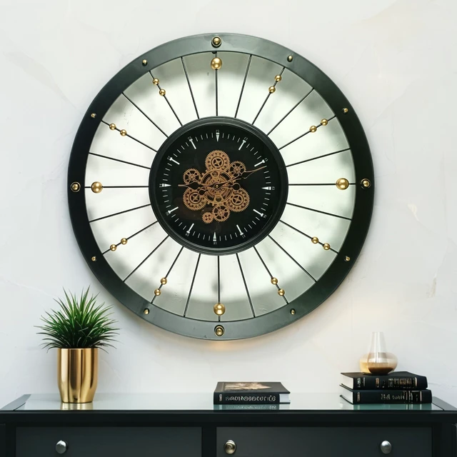 Alt view image 2 of 6 - SPAIN LINE WALL CLOCK ROUND 36 INCH "MALAGA" BLACK AND GOLD