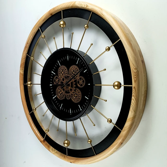 Alt view image 3 of 6 - SPAIN LINE WALL CLOCK ROUND 32 INCH "BARCELONA" BLACK AND WOOD