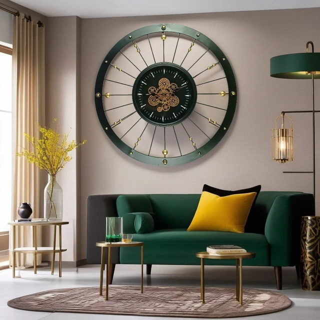 Alt view image 4 of 6 - SPAIN LINE WALL CLOCK ROUND 36 INCH "MALAGA" BLACK AND GOLD