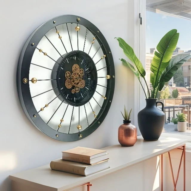 Alt view image 3 of 6 - SPAIN LINE WALL CLOCK ROUND 36 INCH "MALAGA" BLACK AND GOLD