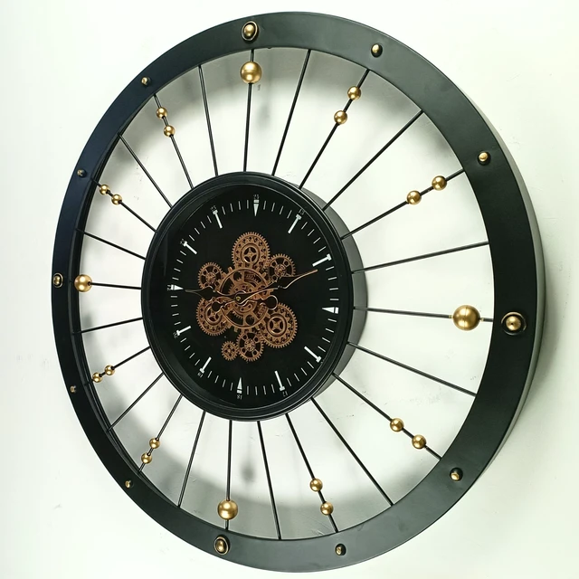 Alt view image 6 of 6 - SPAIN LINE WALL CLOCK ROUND 36 INCH "MALAGA" BLACK AND GOLD