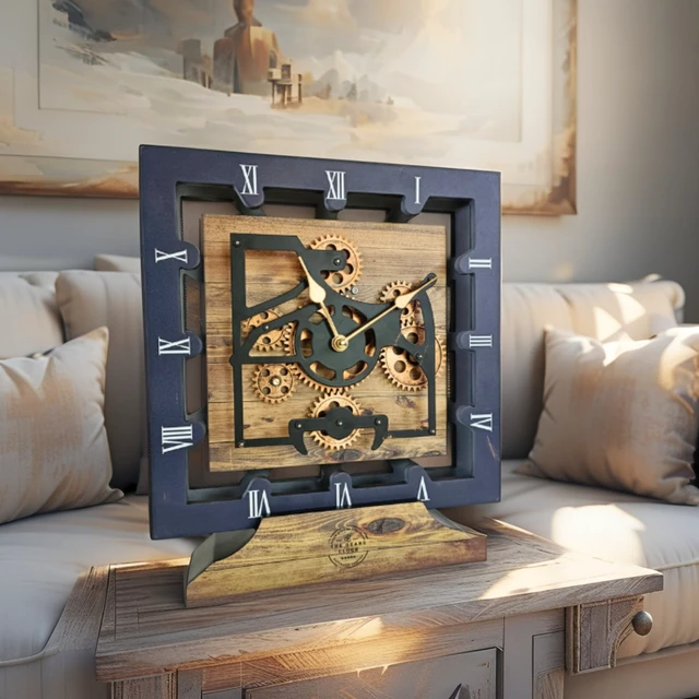 Alt view image 4 of 6 - CANADA LINE DESK CLOCK SQUARE (HYBRID WALL) 10 INCH VINTAGE BROWN