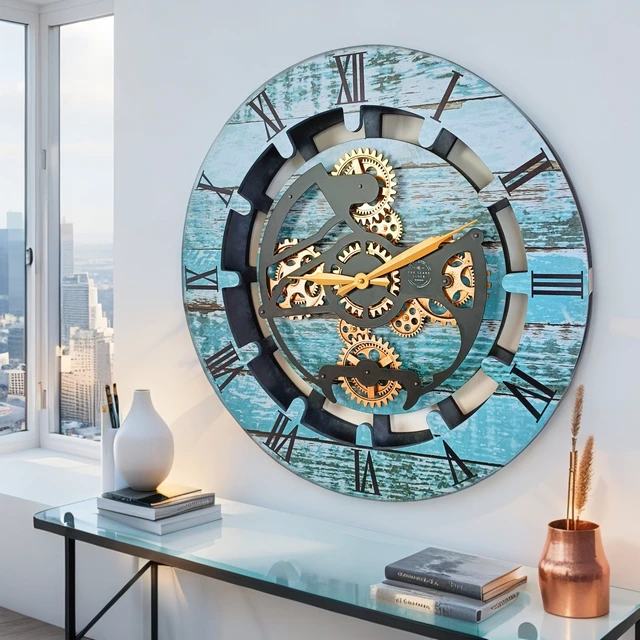 Alt view image 4 of 6 - CANADA LINE WALL CLOCK ROUND 24 INCH AQUA GREEN