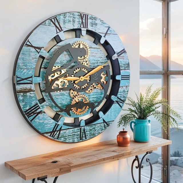 Alt view image 5 of 6 - CANADA LINE WALL CLOCK ROUND 24 INCH AQUA GREEN