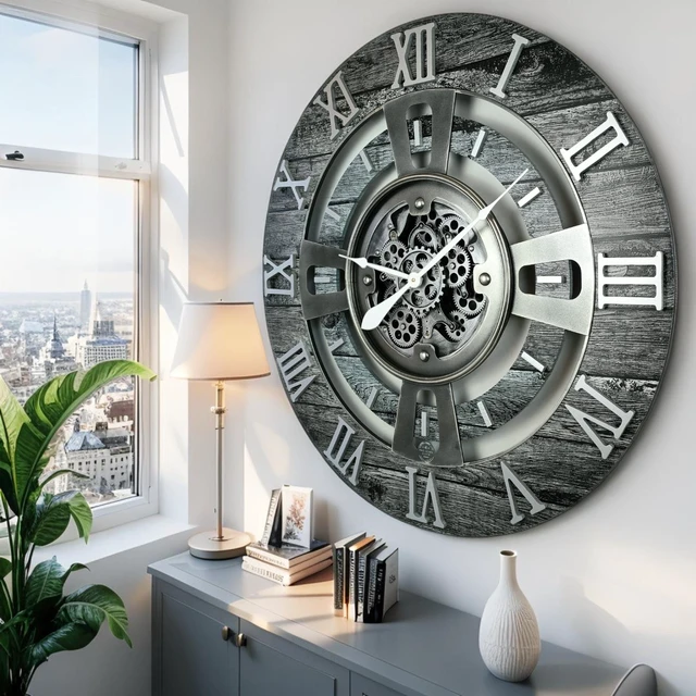 Alt view image 2 of 6 - ENGLAND LINE WALL CLOCK ROUND 36 INCH CARBON GREY