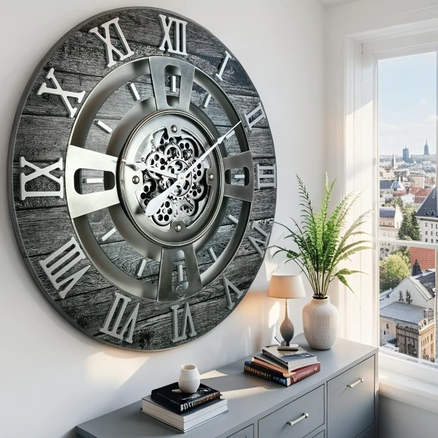 Alt view image 5 of 6 - ENGLAND LINE WALL CLOCK ROUND 36 INCH CARBON GREY