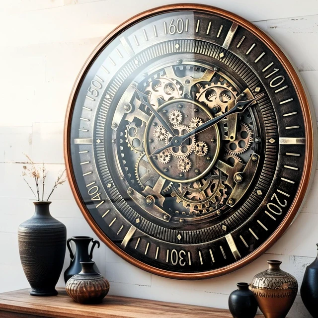 Main image of FINLAND LINE WALL CLOCK ROUND 24 INCH "VANTAA" BRONZE-STEEL