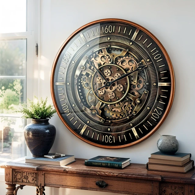 Alt view image 2 of 4 - FINLAND LINE WALL CLOCK ROUND 24 INCH "VANTAA" BRONZE-STEEL