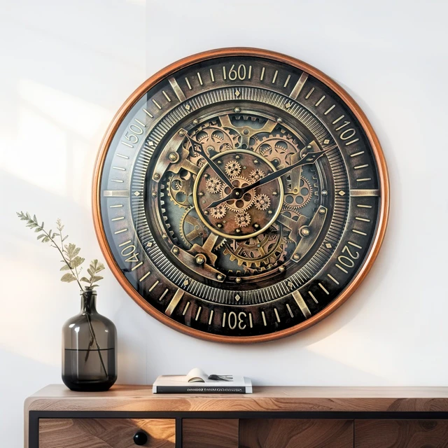 Alt view image 4 of 4 - FINLAND LINE WALL CLOCK ROUND 24 INCH "VANTAA" BRONZE-STEEL
